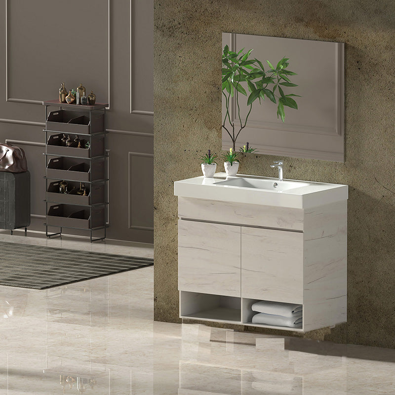 Mueble de baño suspendido NEBARI con puertas y lavabo extraplano