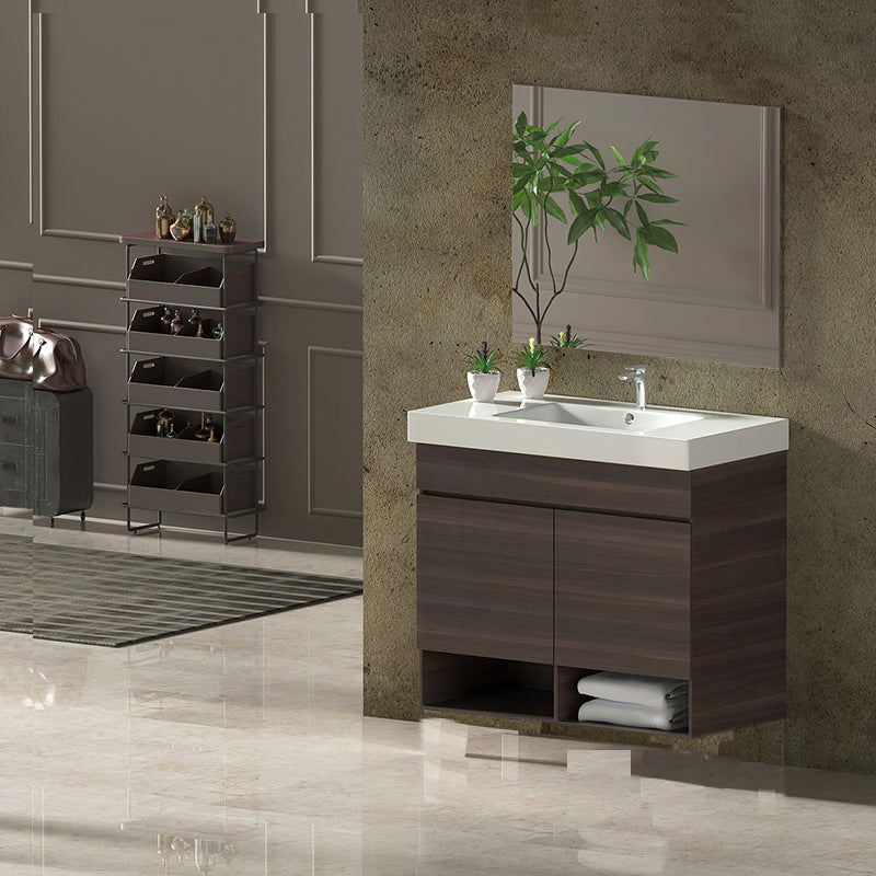 Mueble de baño suspendido NEBARI con puertas y lavabo extraplano