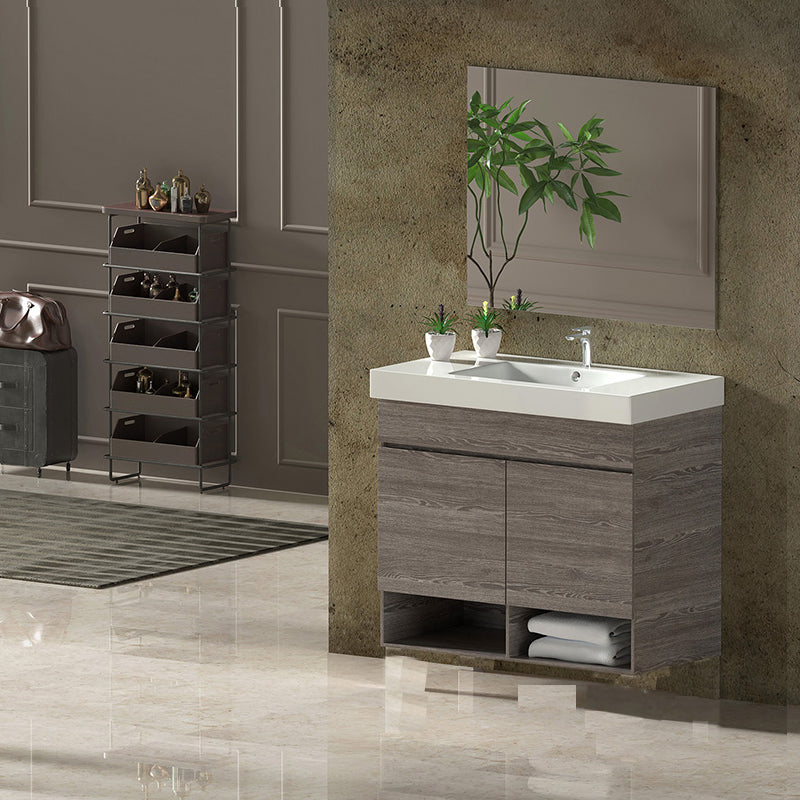 Mueble de baño suspendido NEBARI con puertas y lavabo extraplano